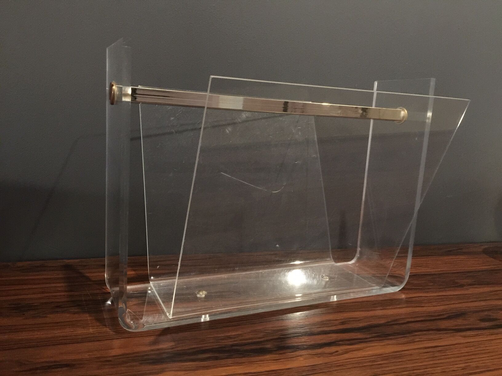 Magazine rack perspex and brass 1970s