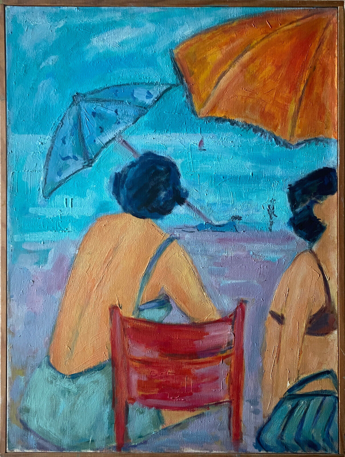 Painting "beach in hendaye" hst marcelle guetta-fattal (1922-2009) fauvism cubime