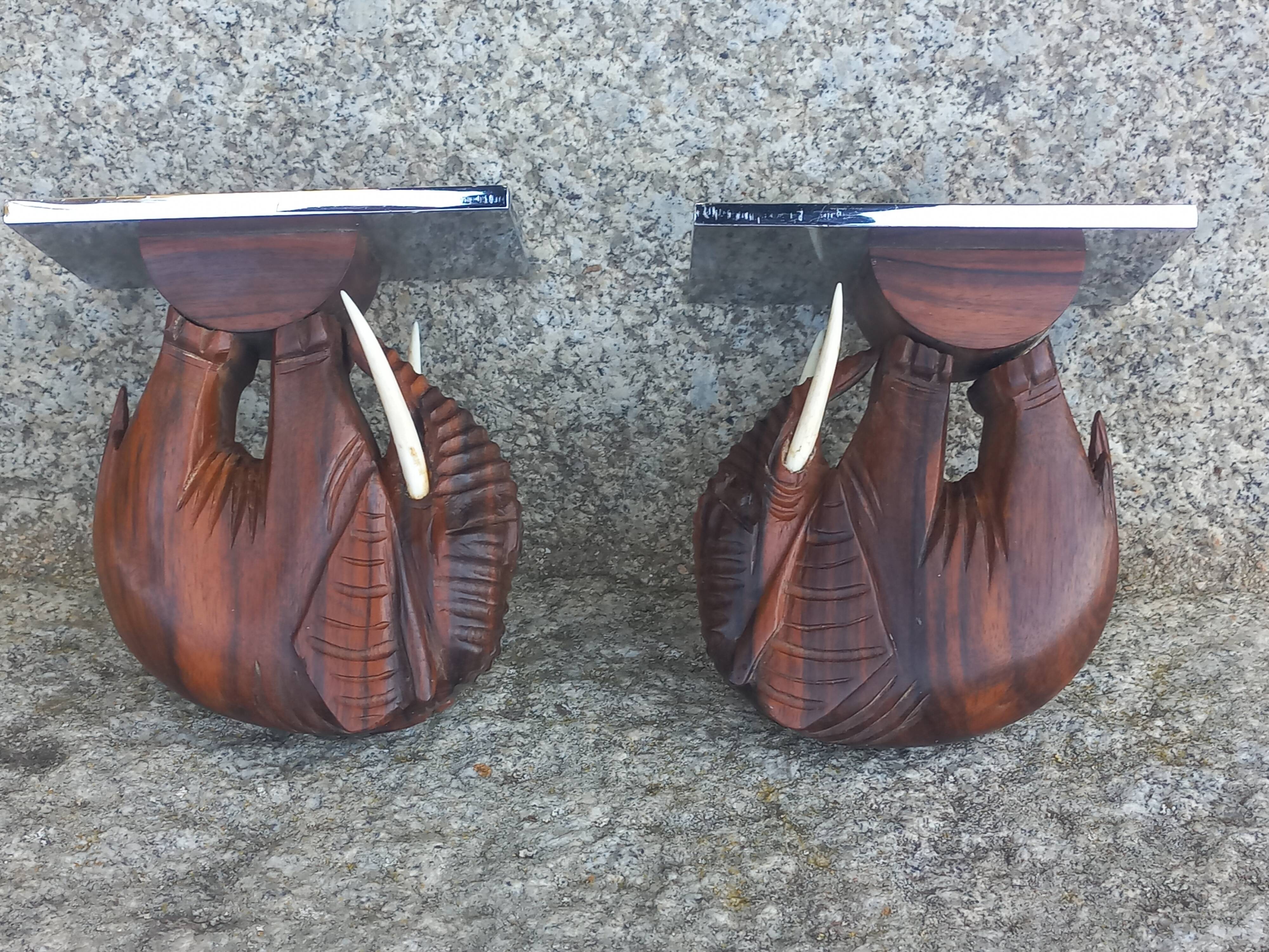 Pair of Art Deco elephant bookends in rosewood with chrome base.