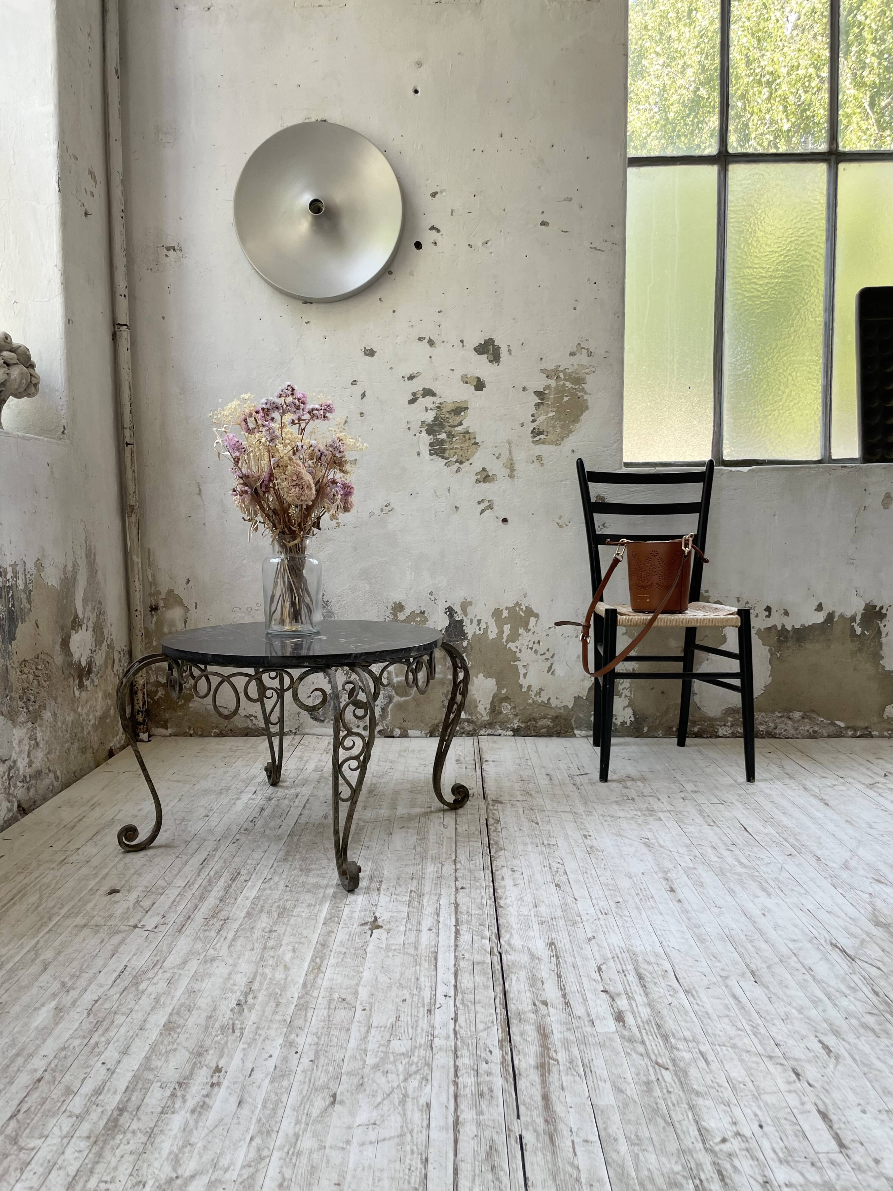 René Drouet coffee table in metal and black marble.