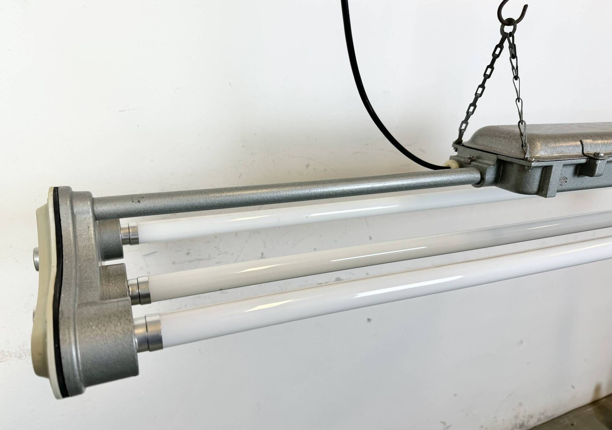 Grey Industrial Hanging Tube Light from Polam Gdansk, 1970s