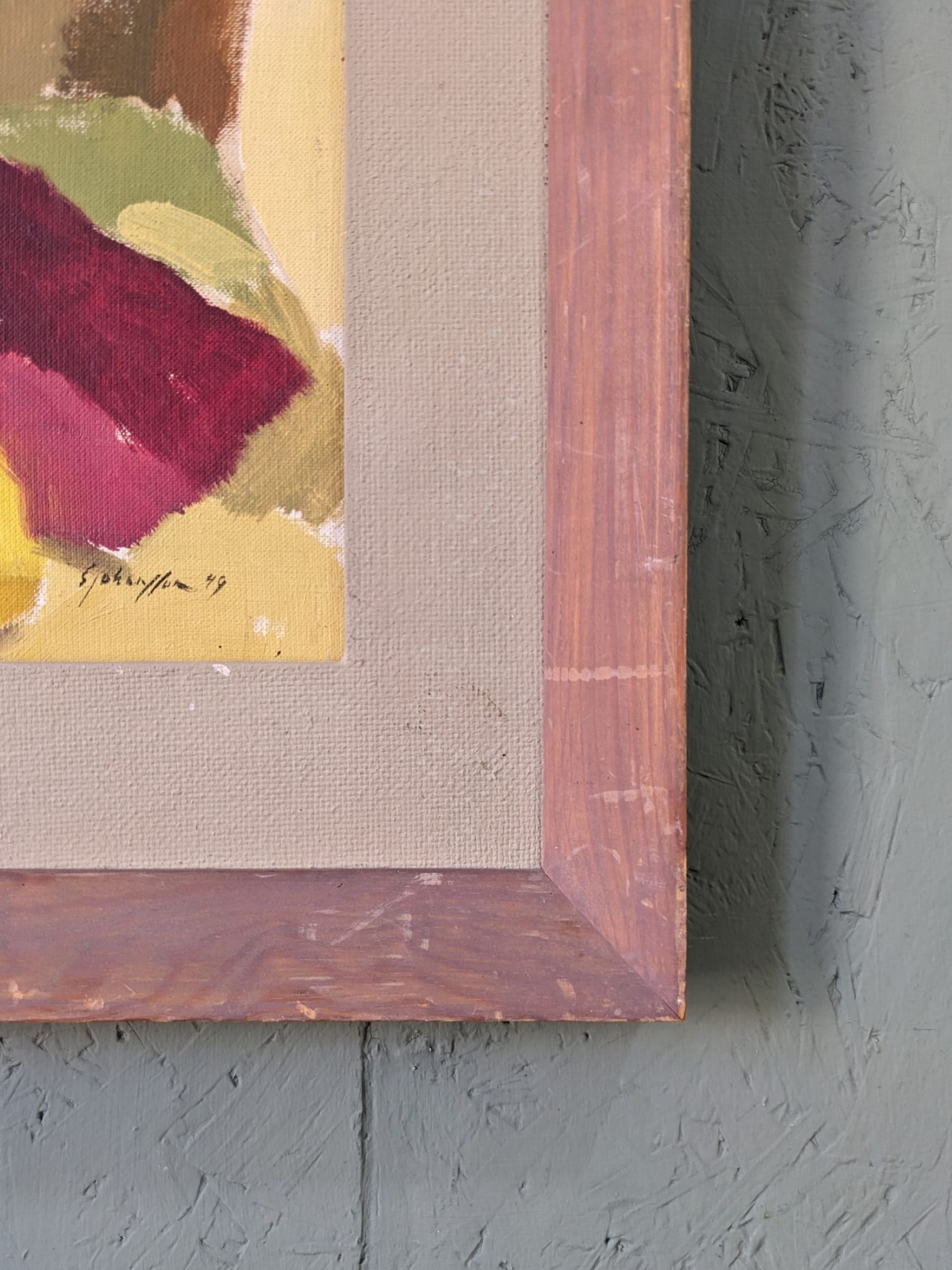 Mid-Century Modern Swedish "Lemons & Pots" Vintage Still Life Oil Painting, 1949