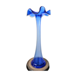 Vase bleu cobalt vintage bord onduler - verre souffle