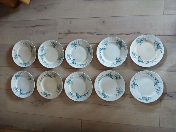 10 assiettes plates anciennes en Terre de fer