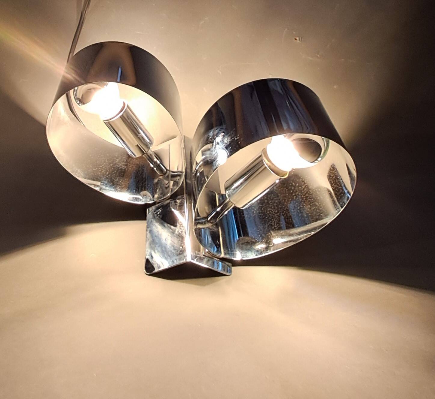 Spage age stainless steel wall light with two lights, 1970.
