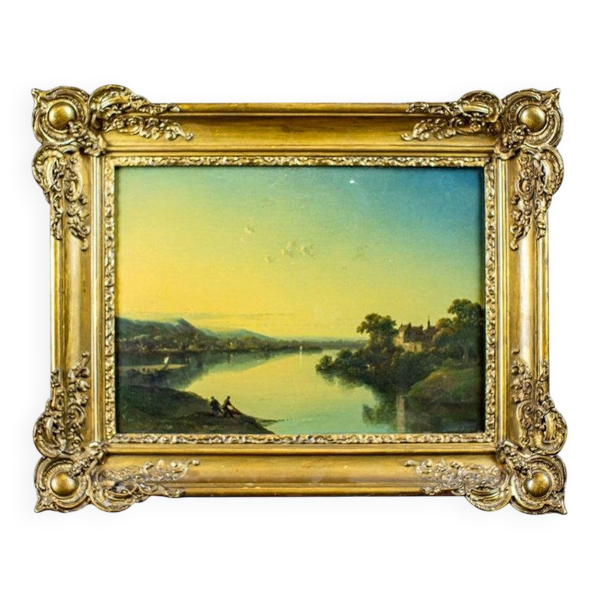 River, 19th Century, Oil on Hardboard, Framed