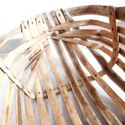 Old wooden harvest basket, slatted wooden basket, folk art.