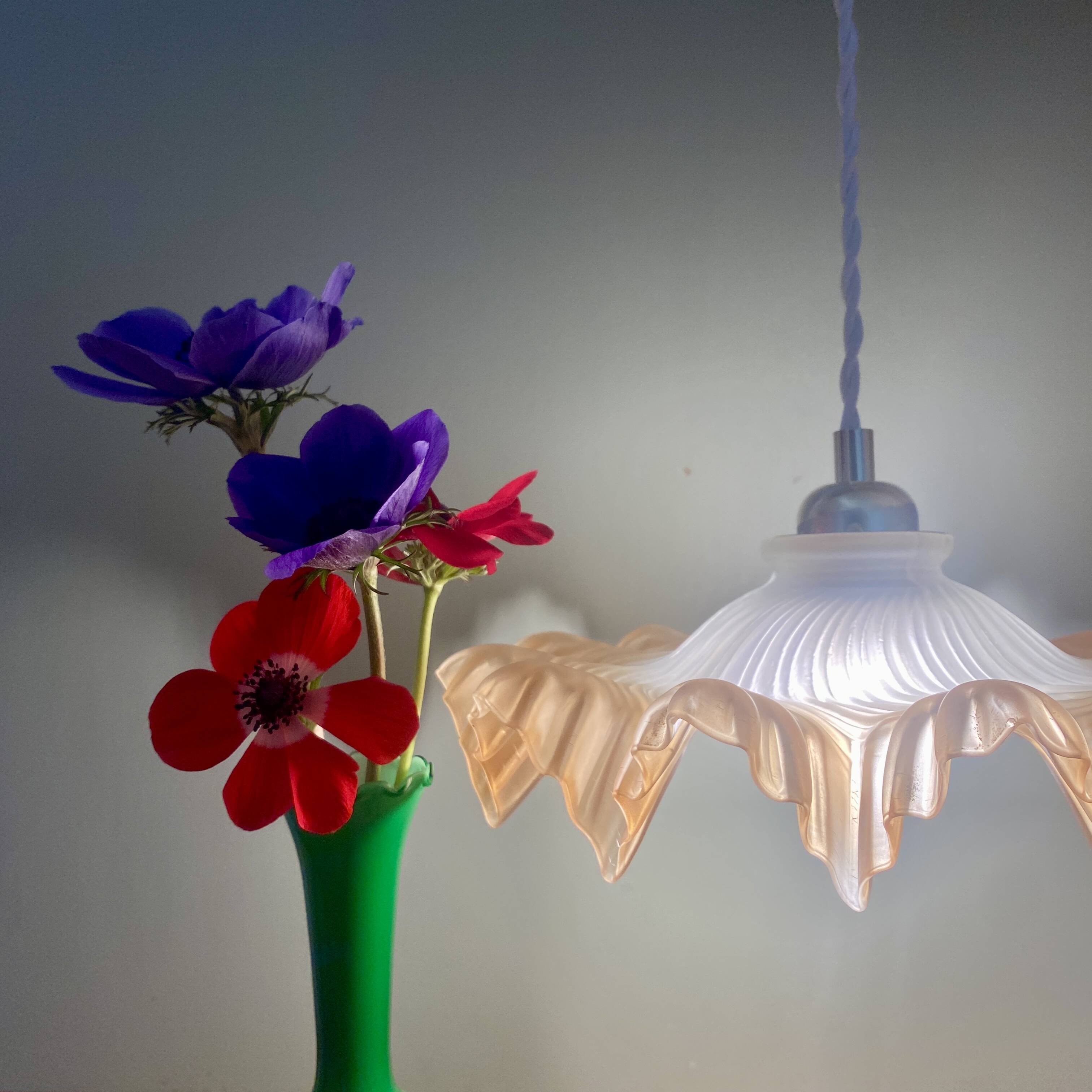 Suspension abat-jour vintage en verre dépoli