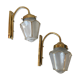 Pair of 1960 brass wall lamps and gilded frosted glass