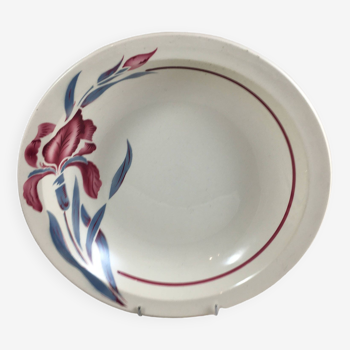 Plat rond creux ancien modèle iris fleurs signé sarreguemines vaisselle vintage diner année 40/50