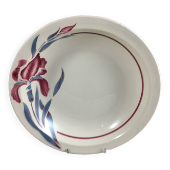 Plat rond creux ancien modèle iris fleurs signé sarreguemines vaisselle vintage diner année 40/50