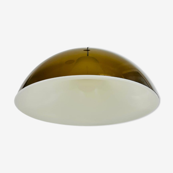 Lampe à suspension en verre acrylique brun et blanc, 1970