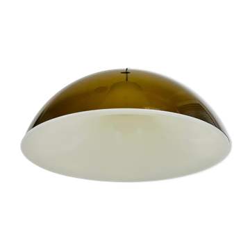 Lampe à suspension en verre acrylique brun et blanc, 1970