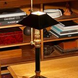 Large Empire Bouillotte Lamp in Brass and Lacquered Sheet Metal Restored - H6
