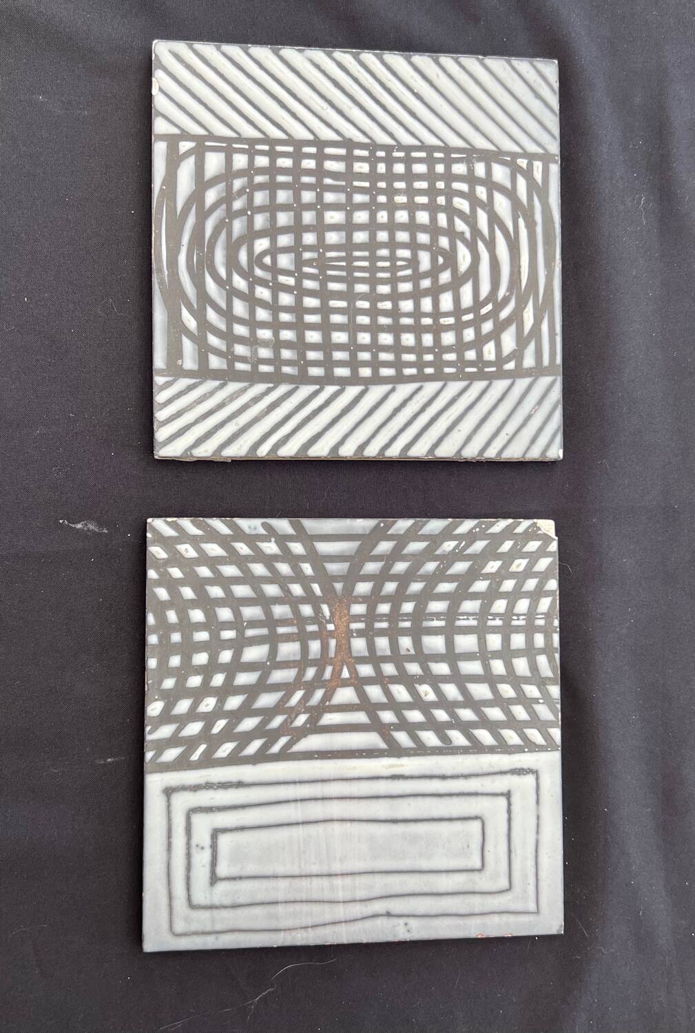2 Roger Capron tiles – Geometric vintage ceramic