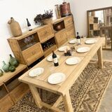 Solid oak farmhouse table with 2 central extensions
