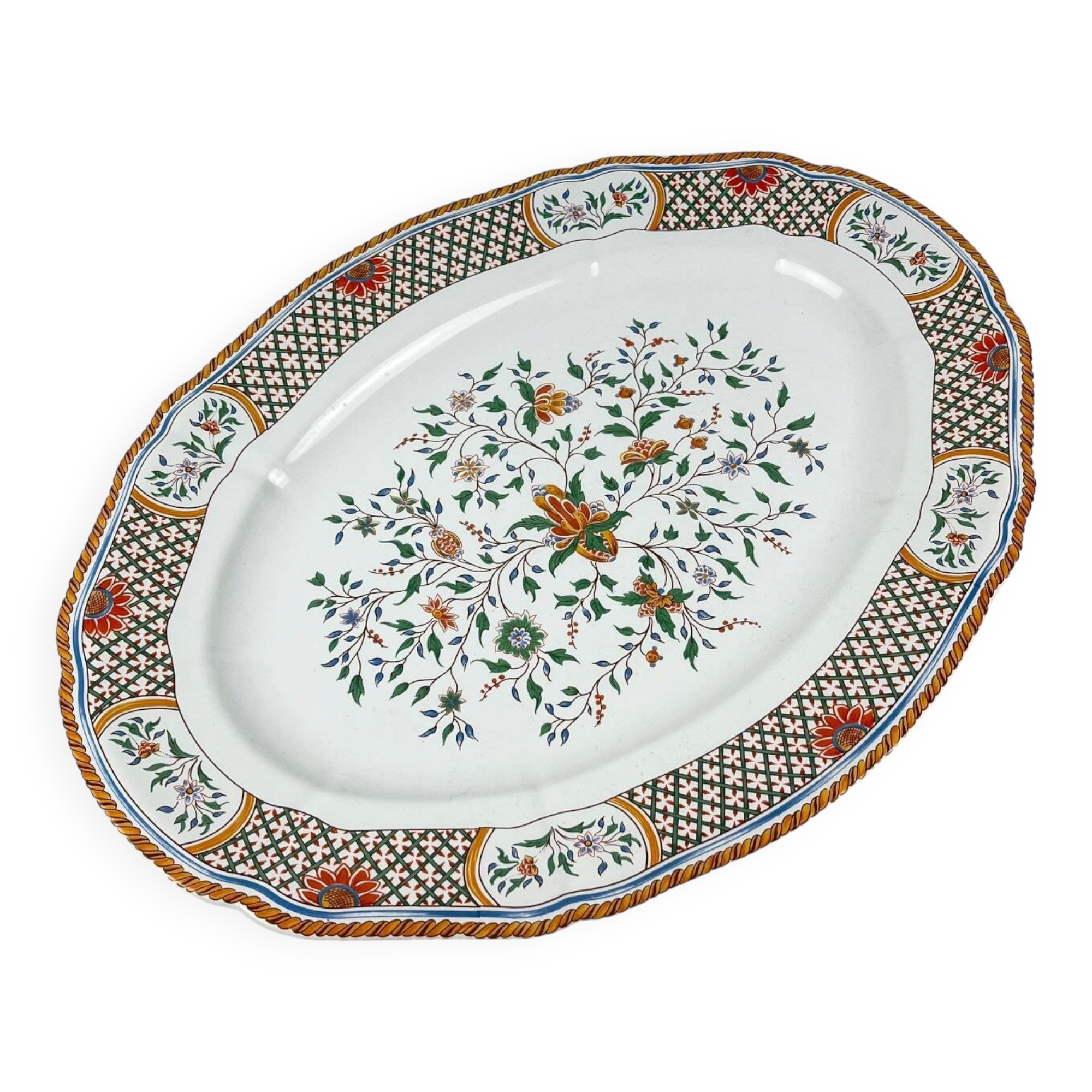 Large oval dish Gien model Rouen Sainfoin, 1990