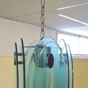 Nilo Veca for Fontana Arte: Vintage design pendant light in smoked green glass.