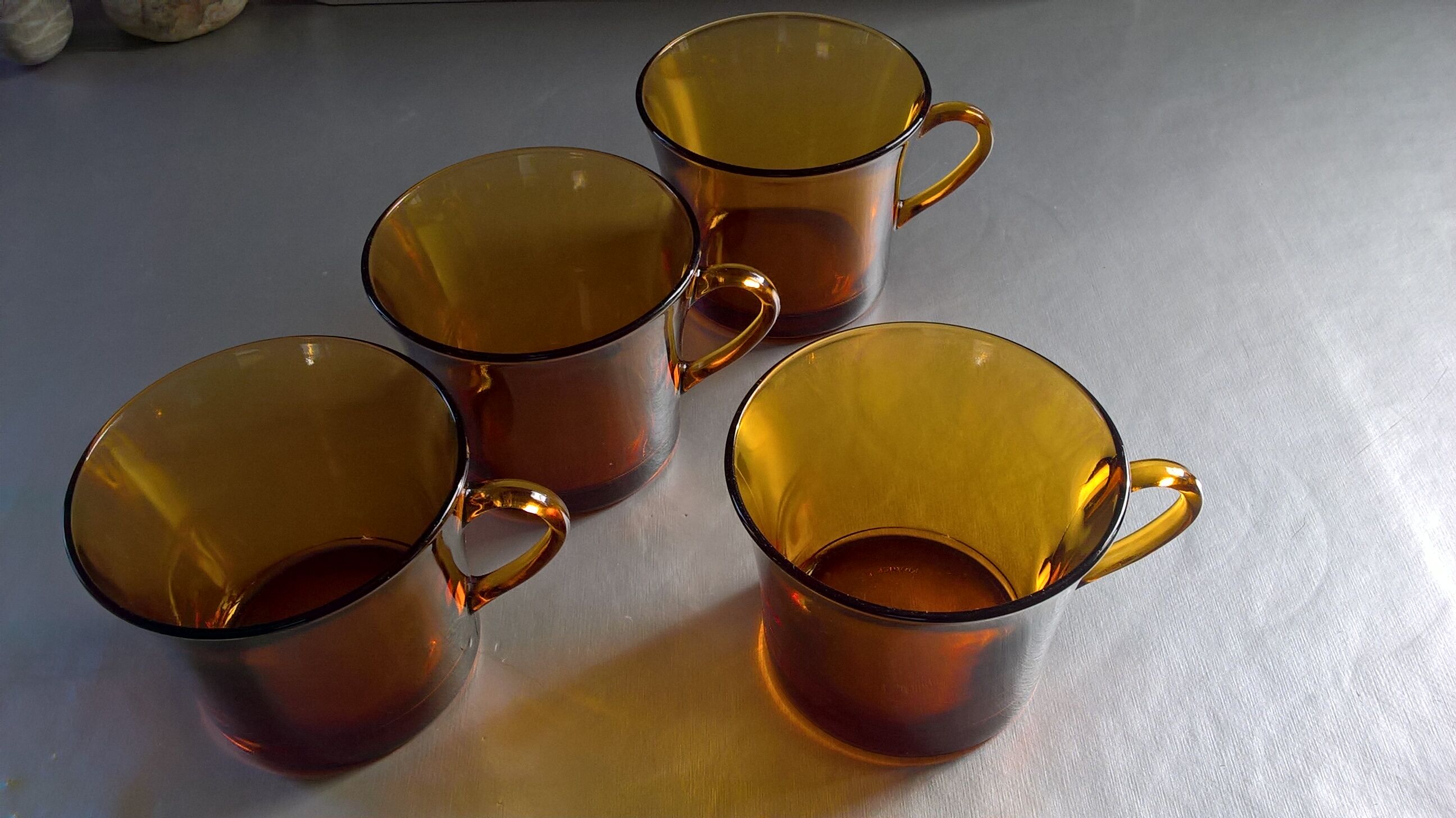 Set of four amber Duralex cups