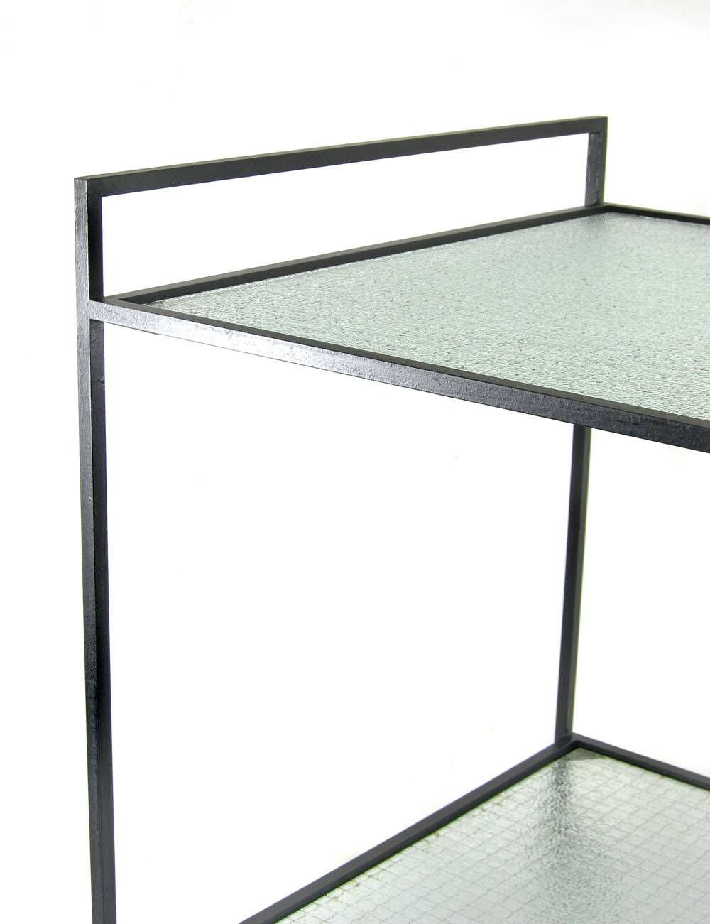 Minimal steel and wired glass sixties tea trolley