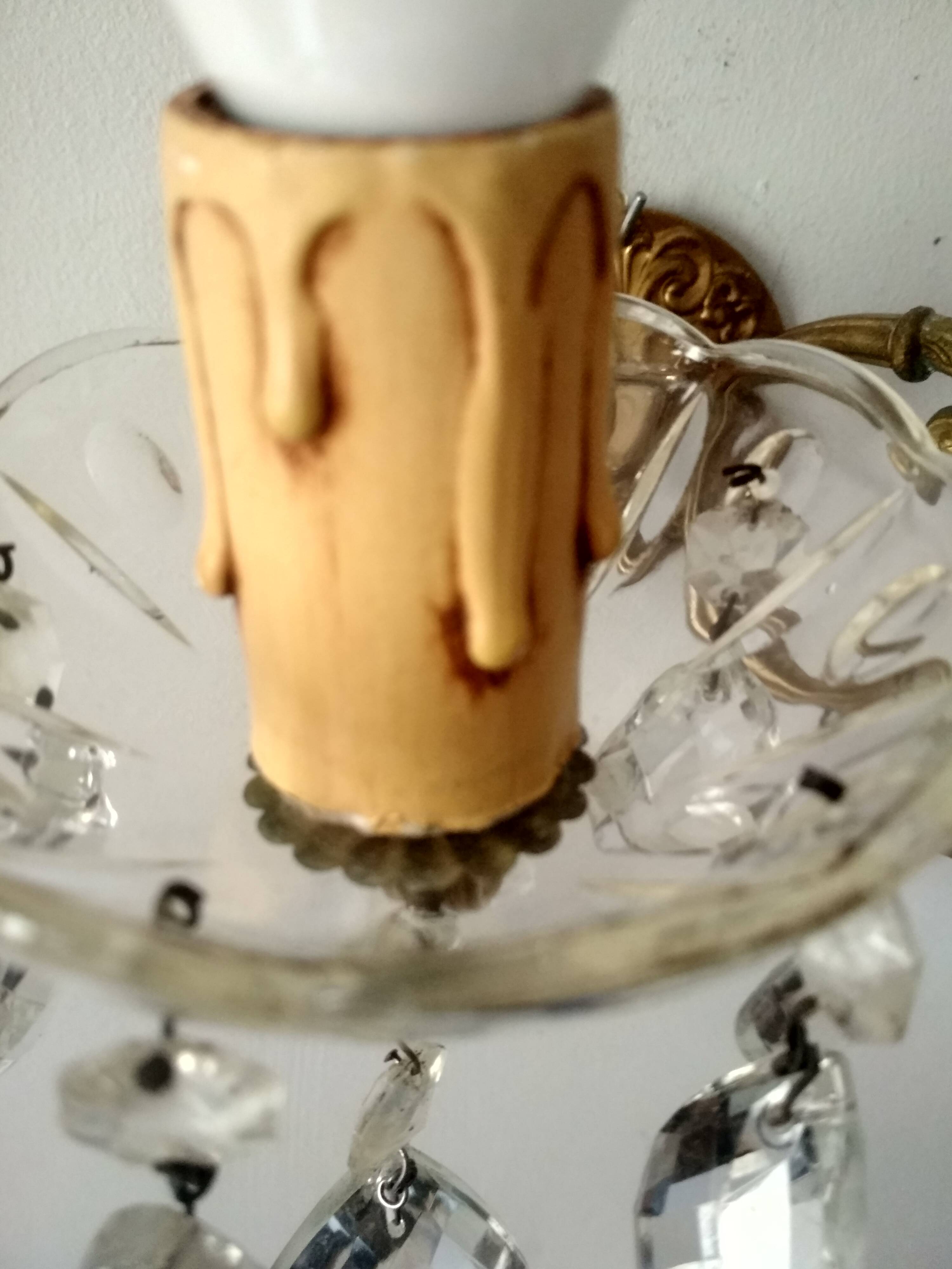 Golden brass wall light and crystal pendants - 2-light rococo light