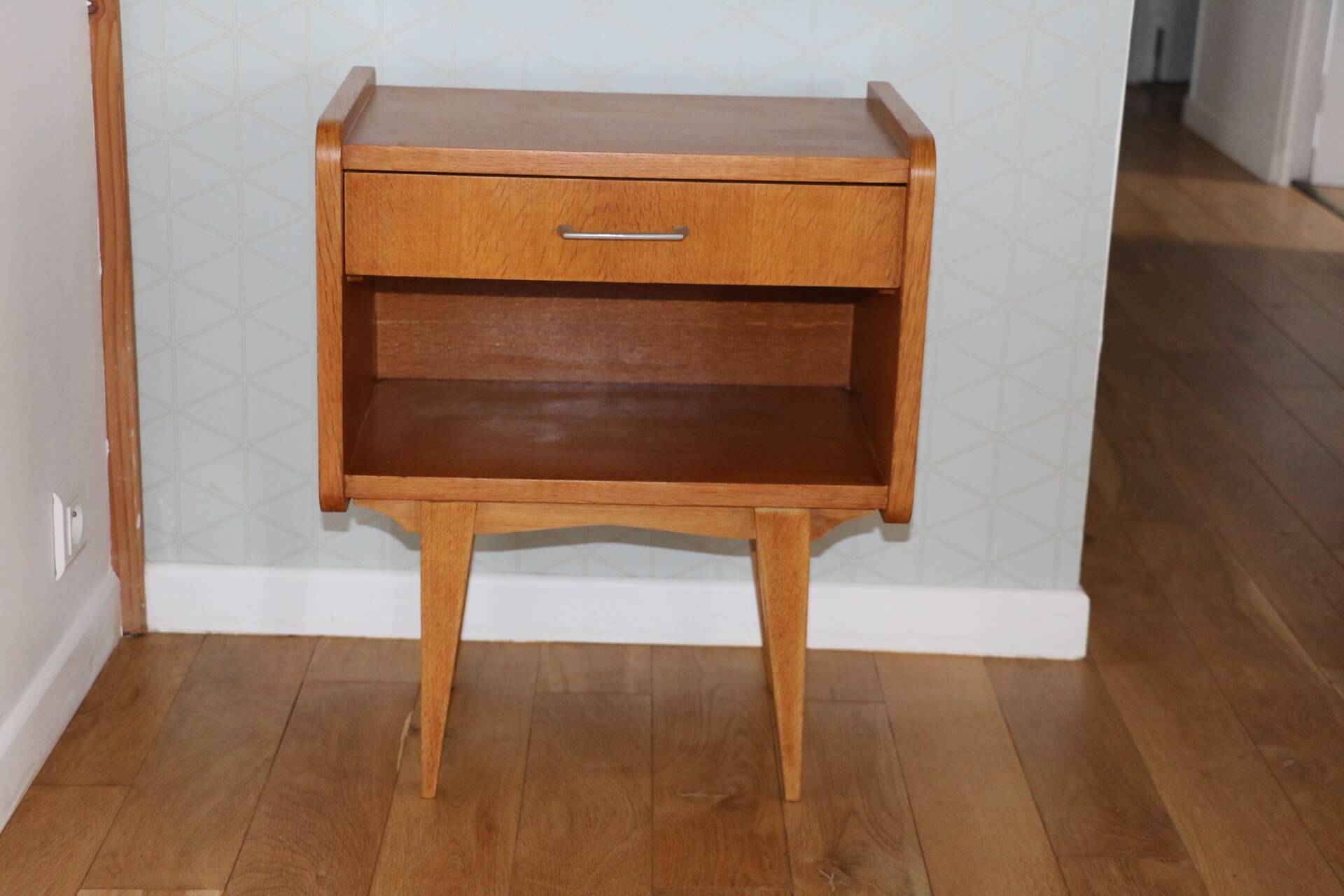 Oak bedside table with drawer, 1960