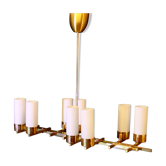 Mid-century, brass chandelier, height opalines, france