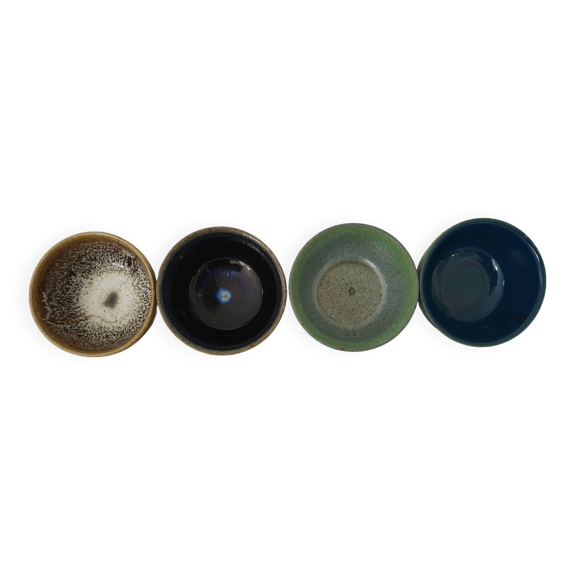 Set of 4 ramekins Bowls / cups in glazed ceramic Signed Alésia
