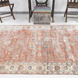 Tapis turc vintage shabby chic rouge pâle et bleu 5x9, 151x259 cm SK5619