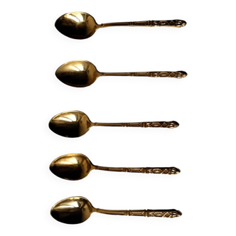 Five golden metal amoka spoons 1960