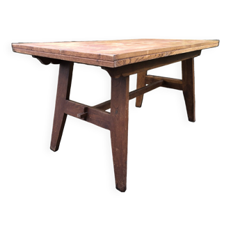 Table vintage René Gabriel en chêne d’époque reconstruction.