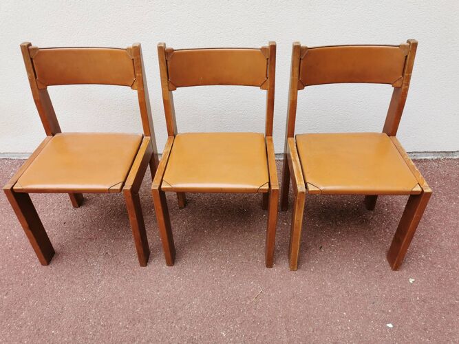 Set de 6 chaises Luigi Gorgoni en orme & cuir édition Roche Bobois, 1970