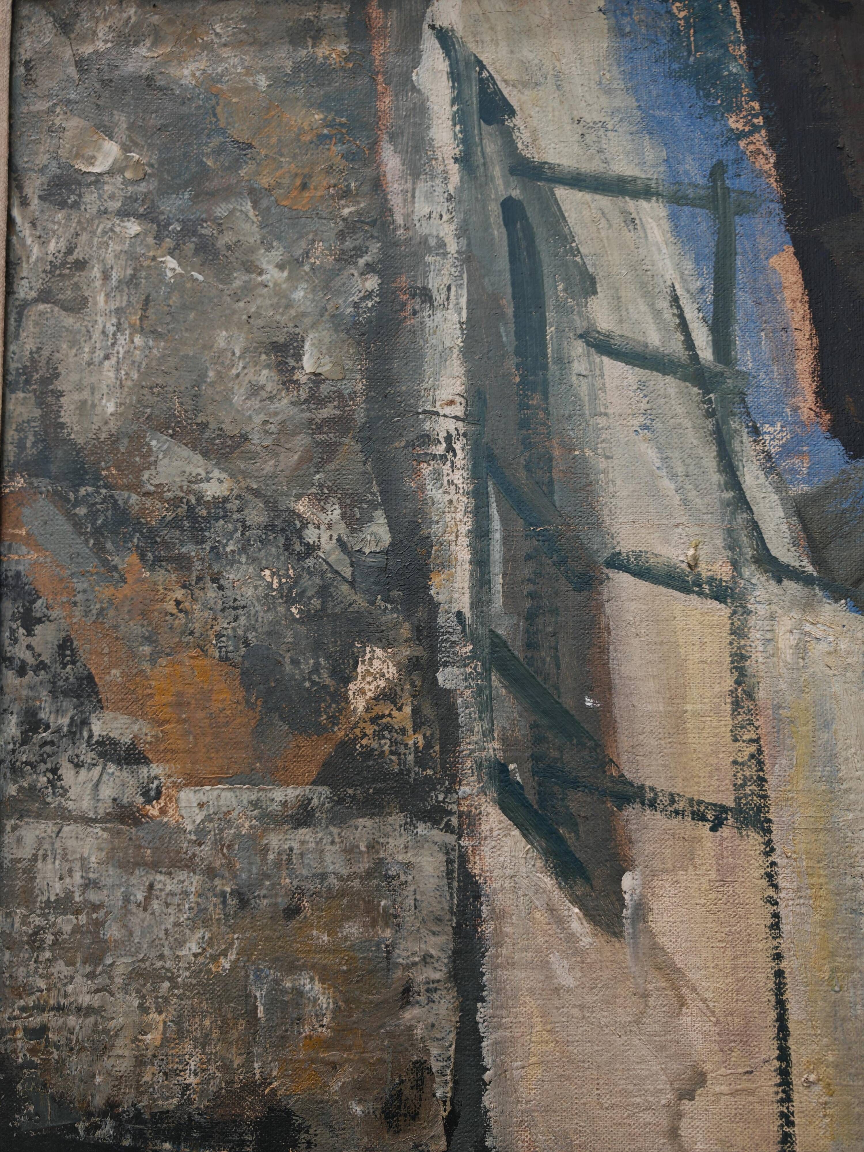 Modernist oil on canvas "Ohrid" by Aleksandar Jeremic Cibe, 1959