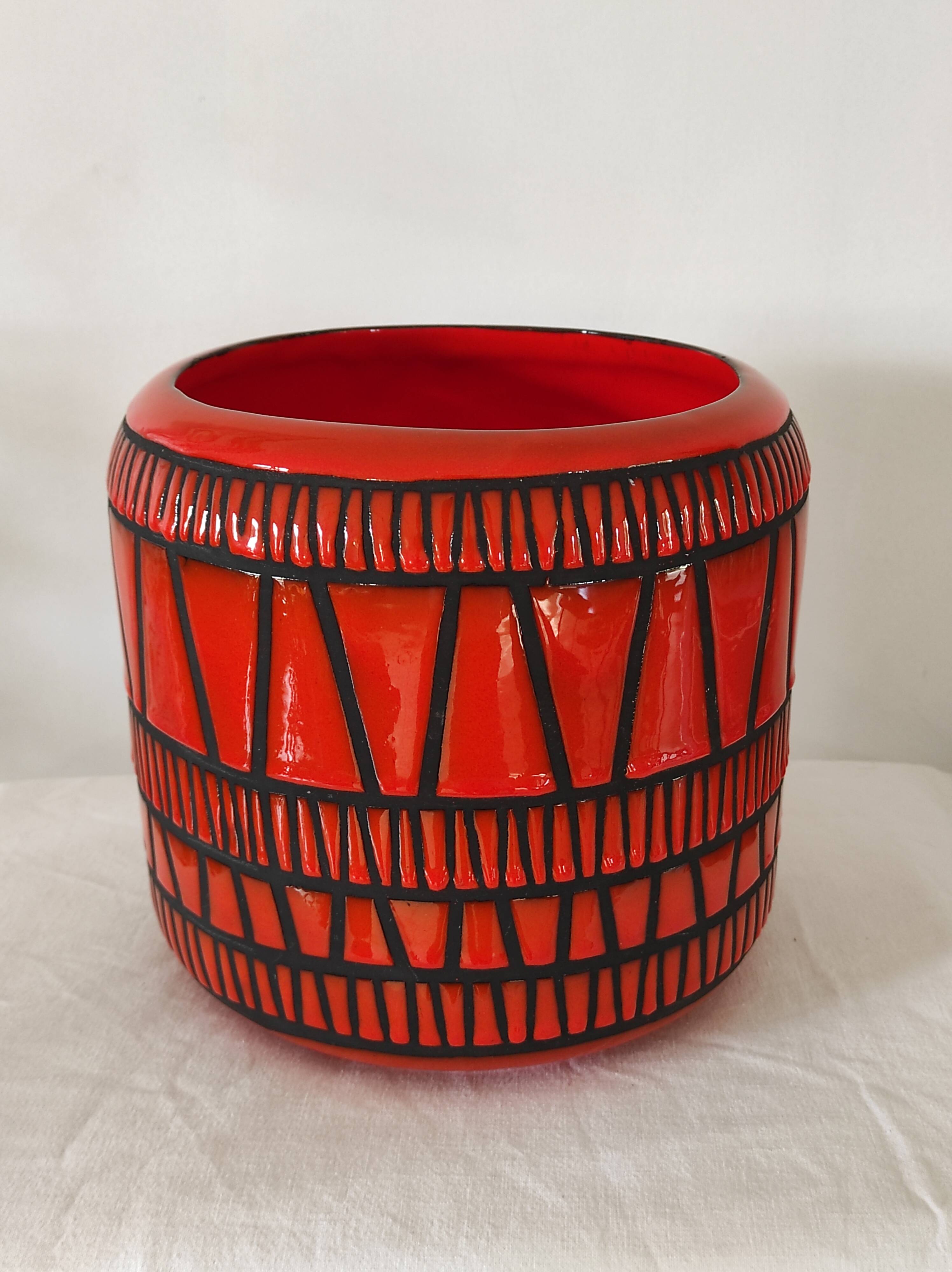 Red pot-pot vase by Roger Capron circa 1960
