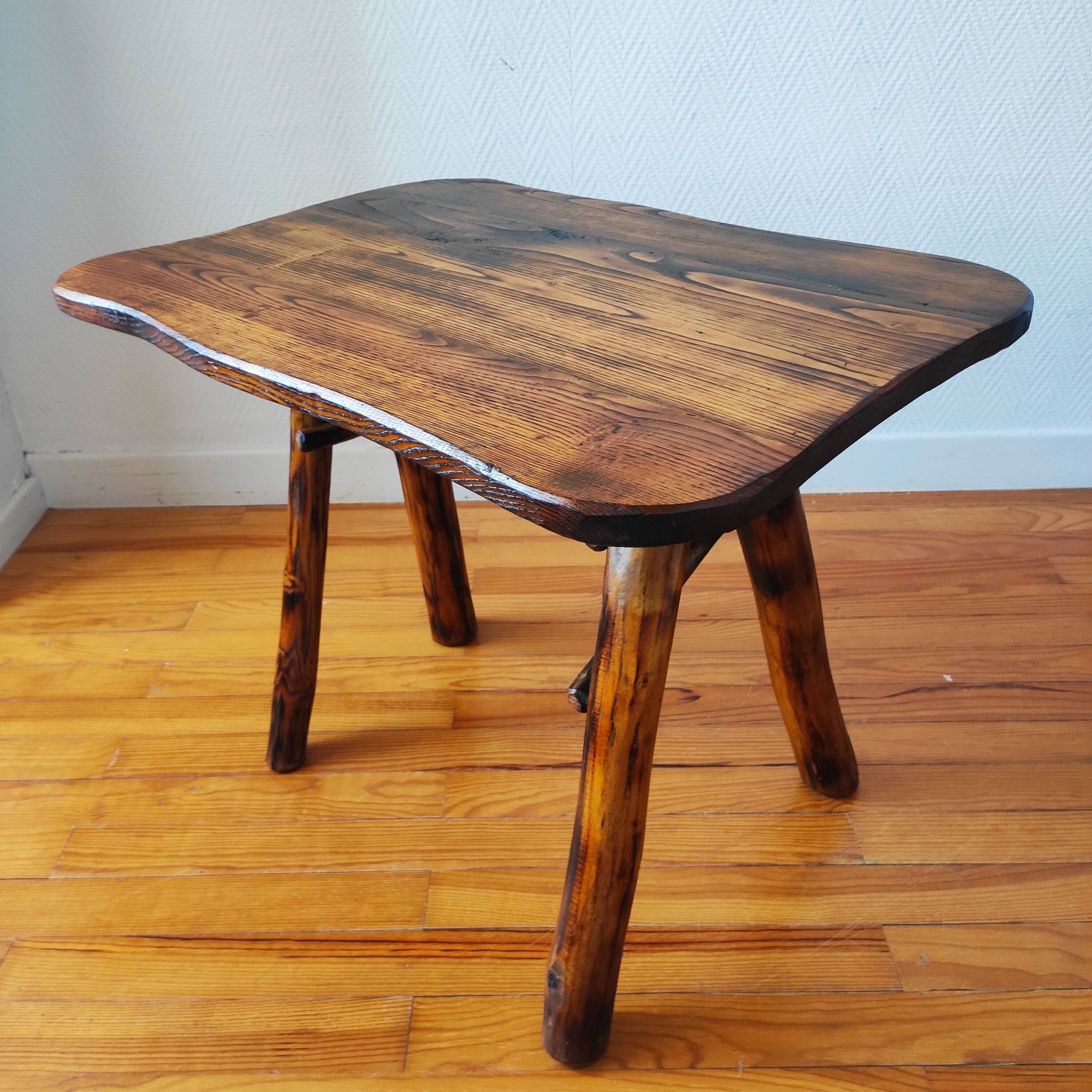 Brutalist popular art coffee table, solid wood, 1950.