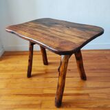 Brutalist popular art coffee table, solid wood, 1950.