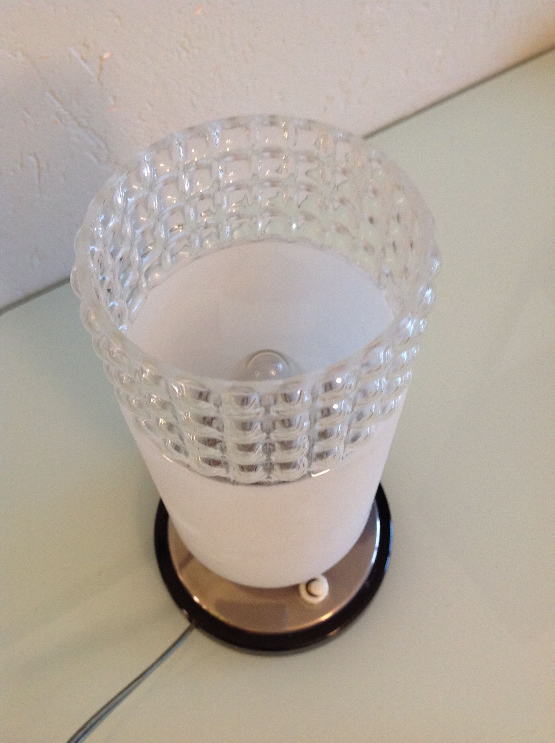 Tube bedside lamp with bi-material/vintage glass lampshade, 60/70s