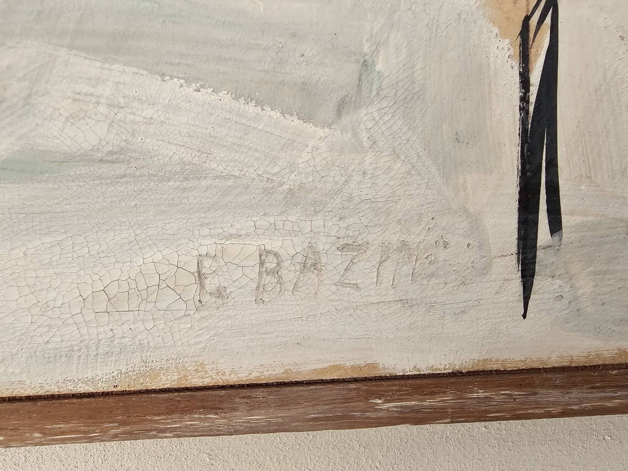 Oil painting on panel Winter landscape with snow Signed Bazin