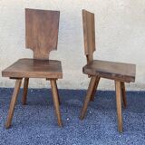 Pair of 1960s Brutalist Solid Oak Chalet Chairs