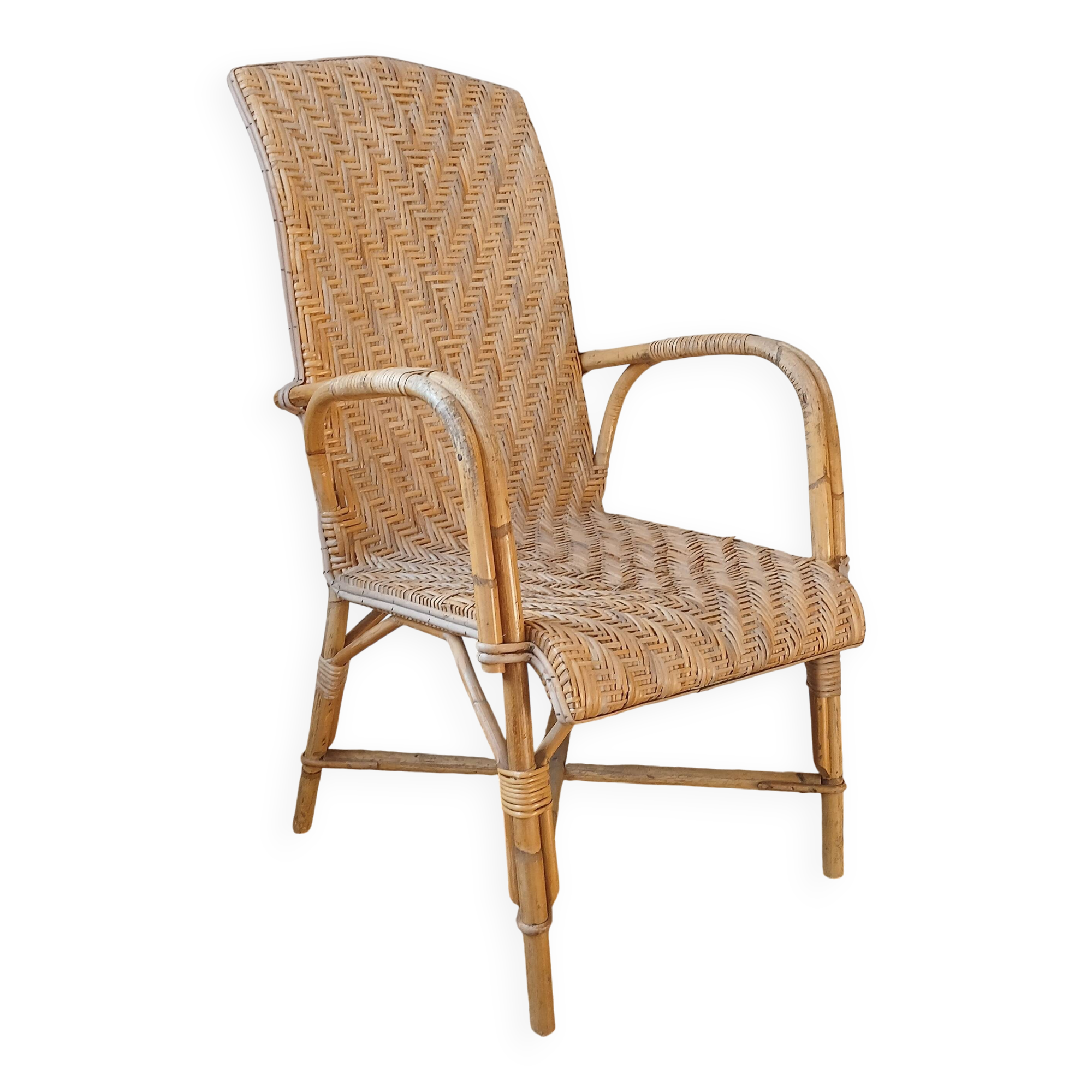 High-backed adult rattan armchair, circa 1960