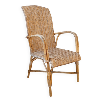 High-backed adult rattan armchair, circa 1960