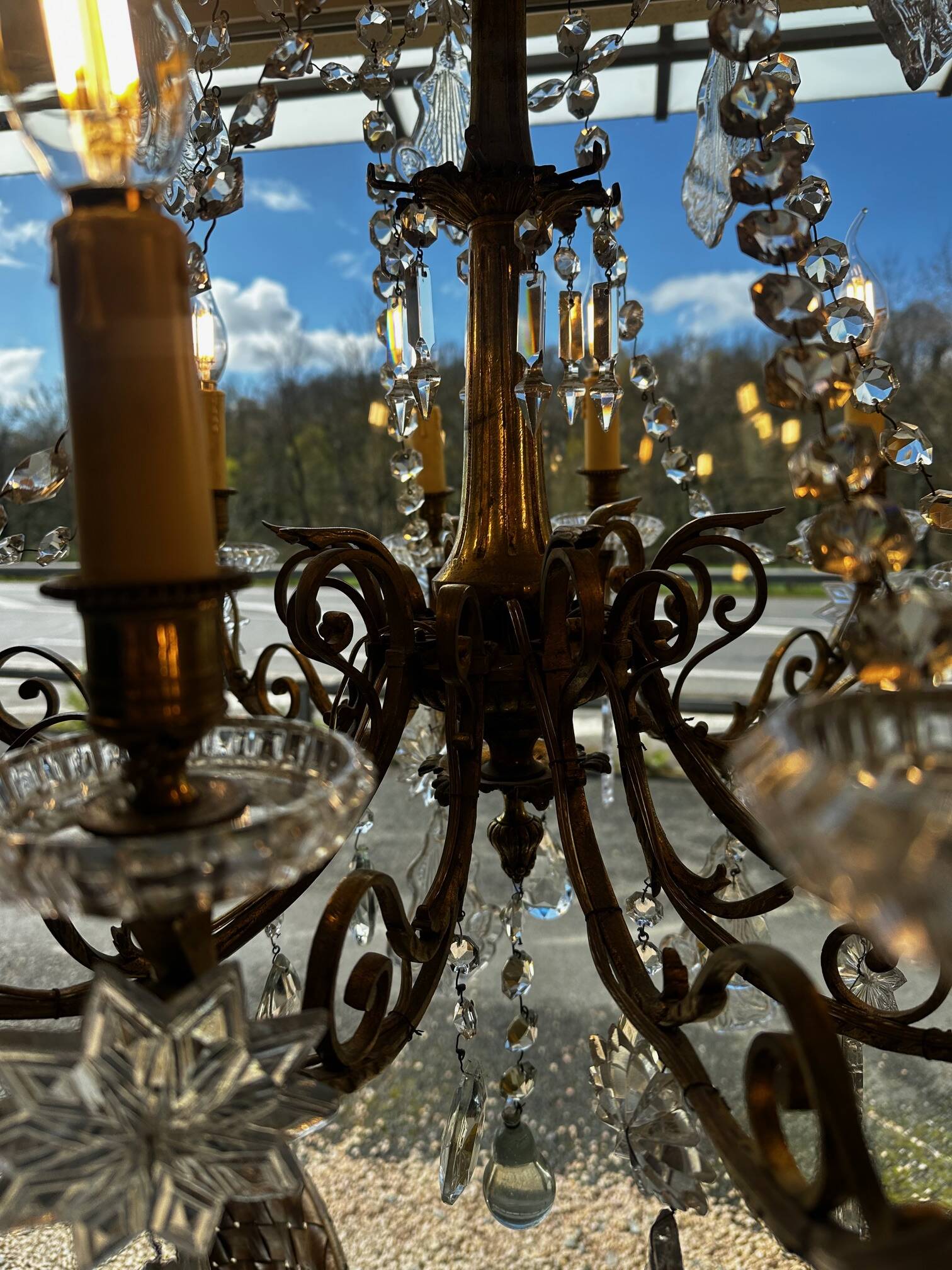 Crystal and bronze chandelier