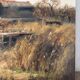 Village by the water, oil on paper signed