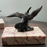 Pair of marble bookends with bronze birds
