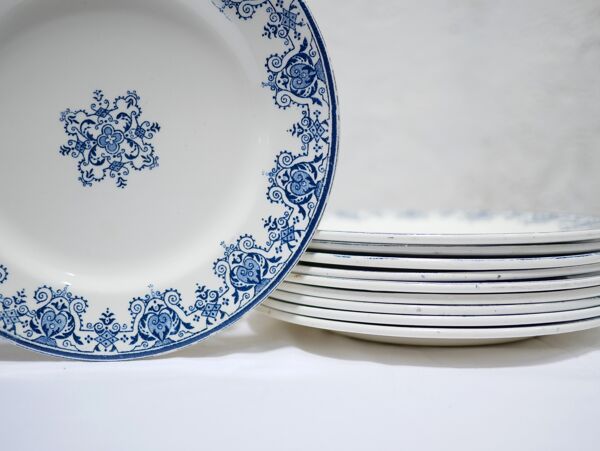 Série de 10 assiettes anciennes Terre de Fer par L.G. pour la faïencerie de Clairefontaine