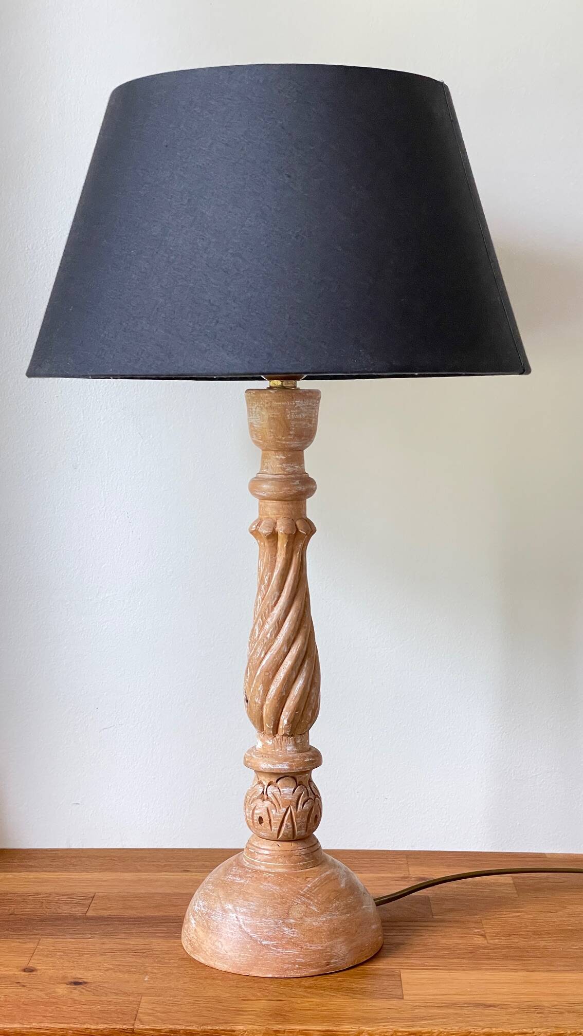 Carved wood lamp