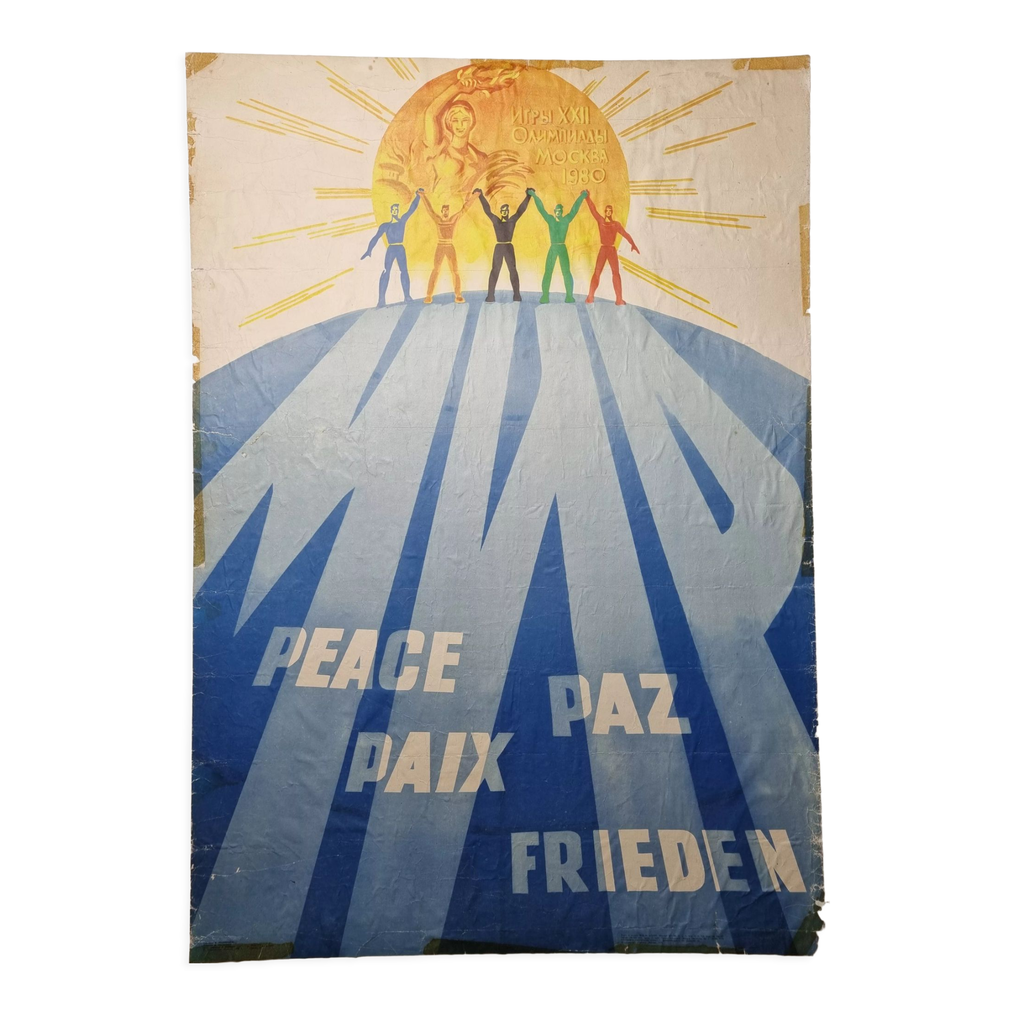 Affiche originale pour les Jeux Olympiques de Moscou 1980, contrecollée, 100 cm x 70 cm
