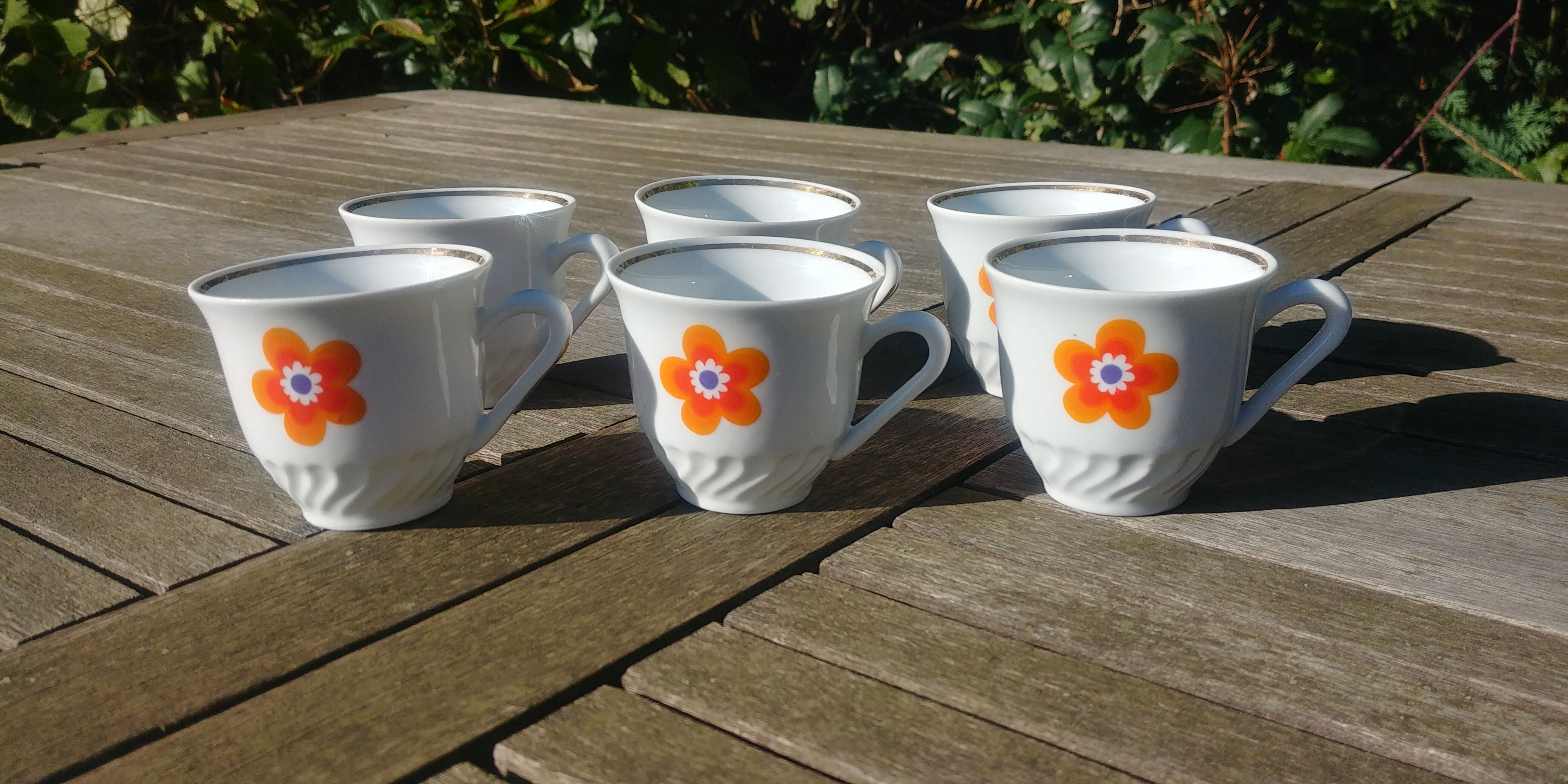 Set of six porcelain coffee cups F.D Chauvigny Vintage 70s