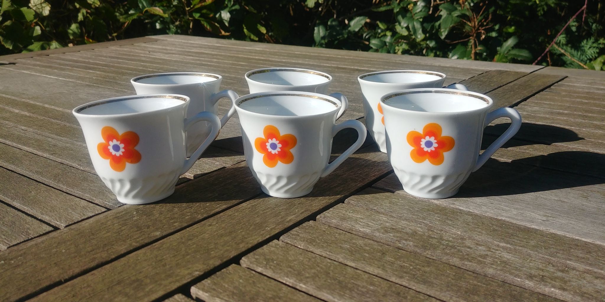 Set of six porcelain coffee cups F.D Chauvigny Vintage 70s