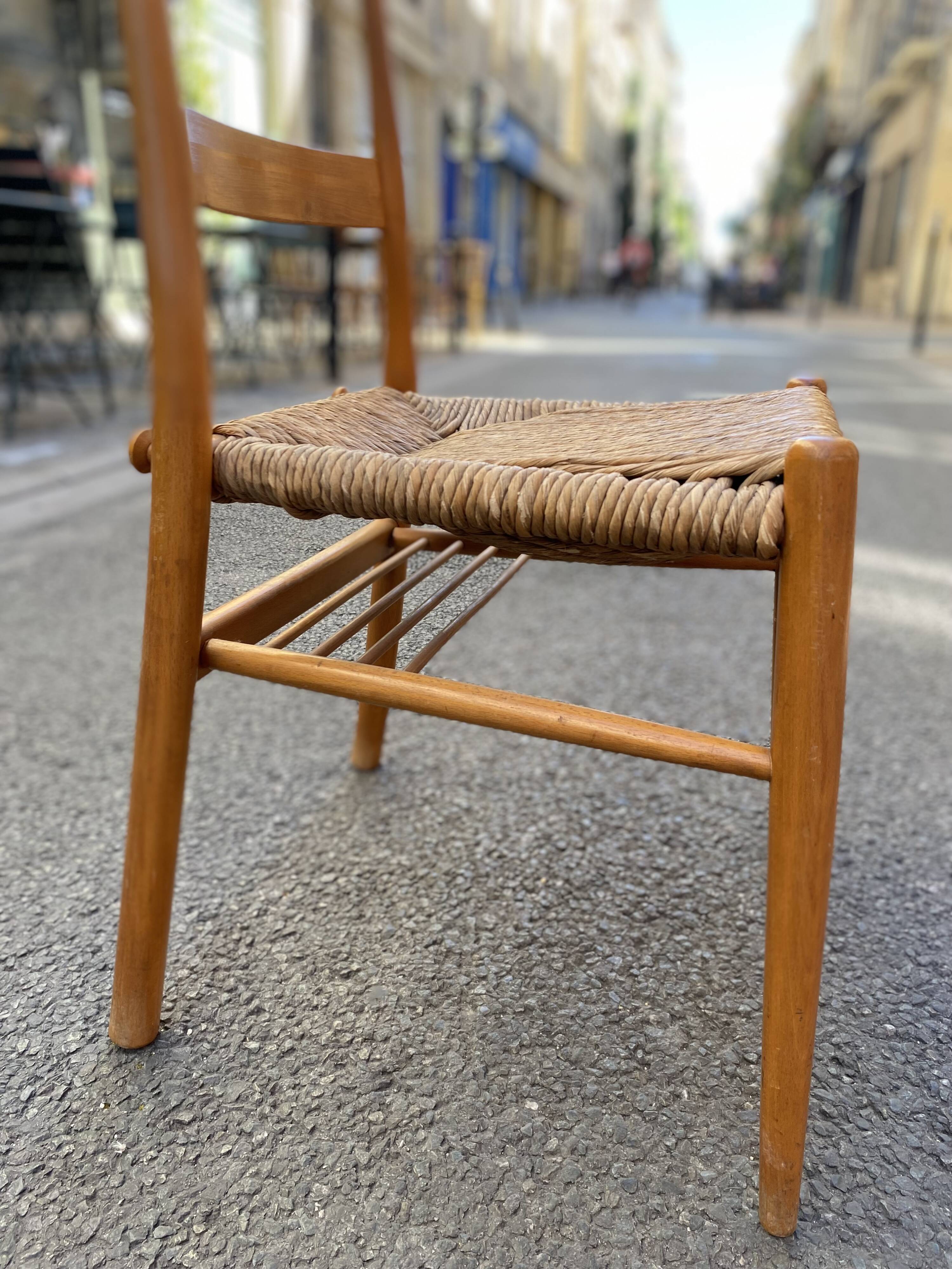 Wooden chair with straw seat - yngve ekström - sweden - circa 1960